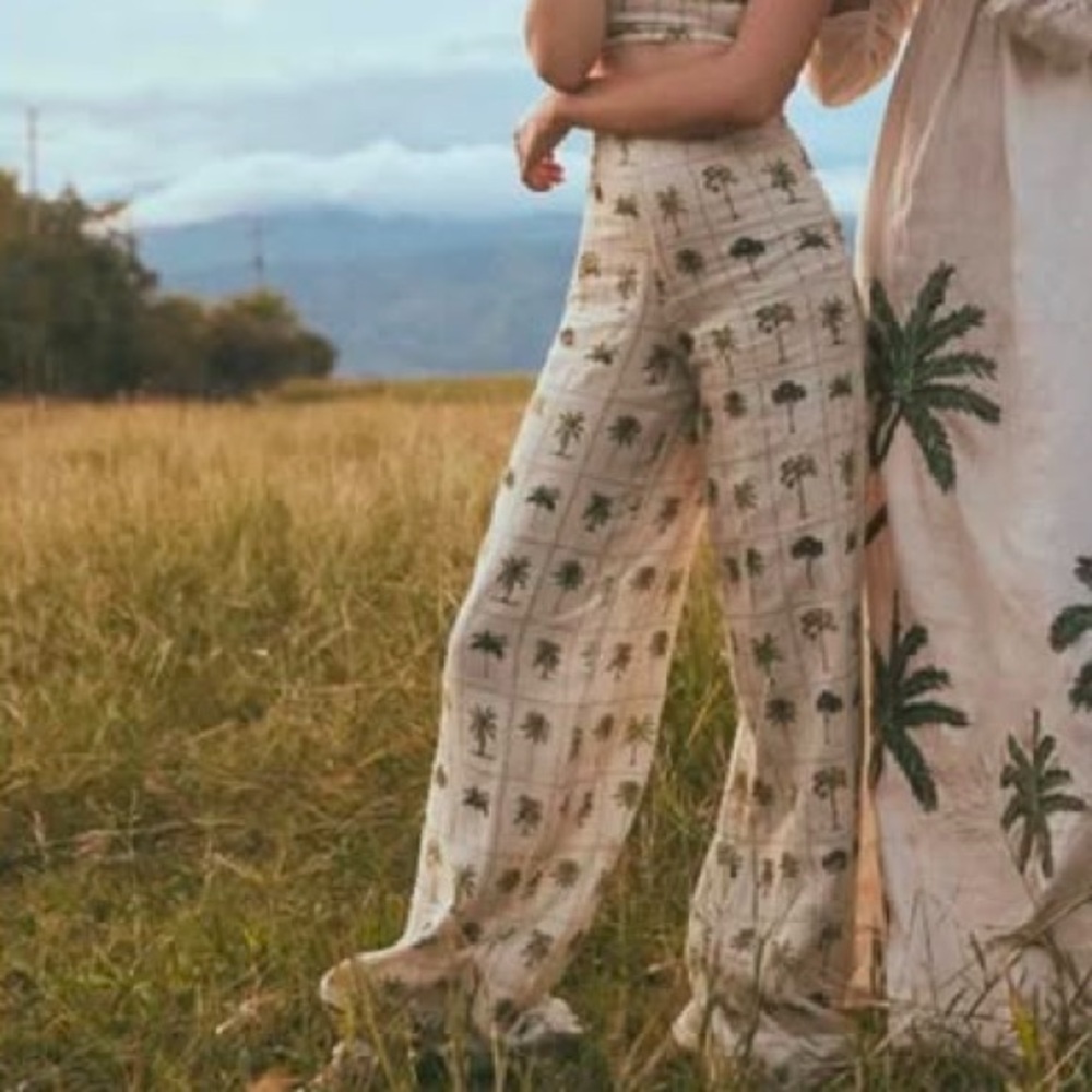 Agua Bendita Herbarium Linen Palm Print Pants